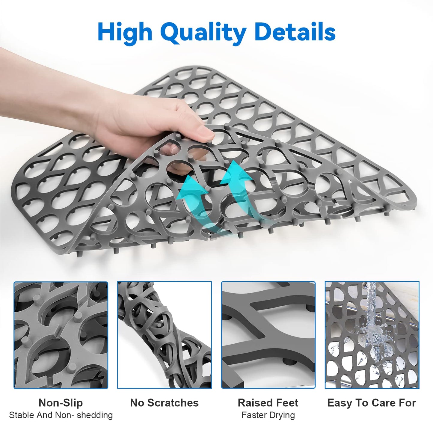 Silicone Sink Mat 2PCS TOOVEM Sink Protectors for Kitchen Sinks, Non-Slip Folding Grid for Bottom of Farmhouse Stainless Steel Porcelain Sink Pad