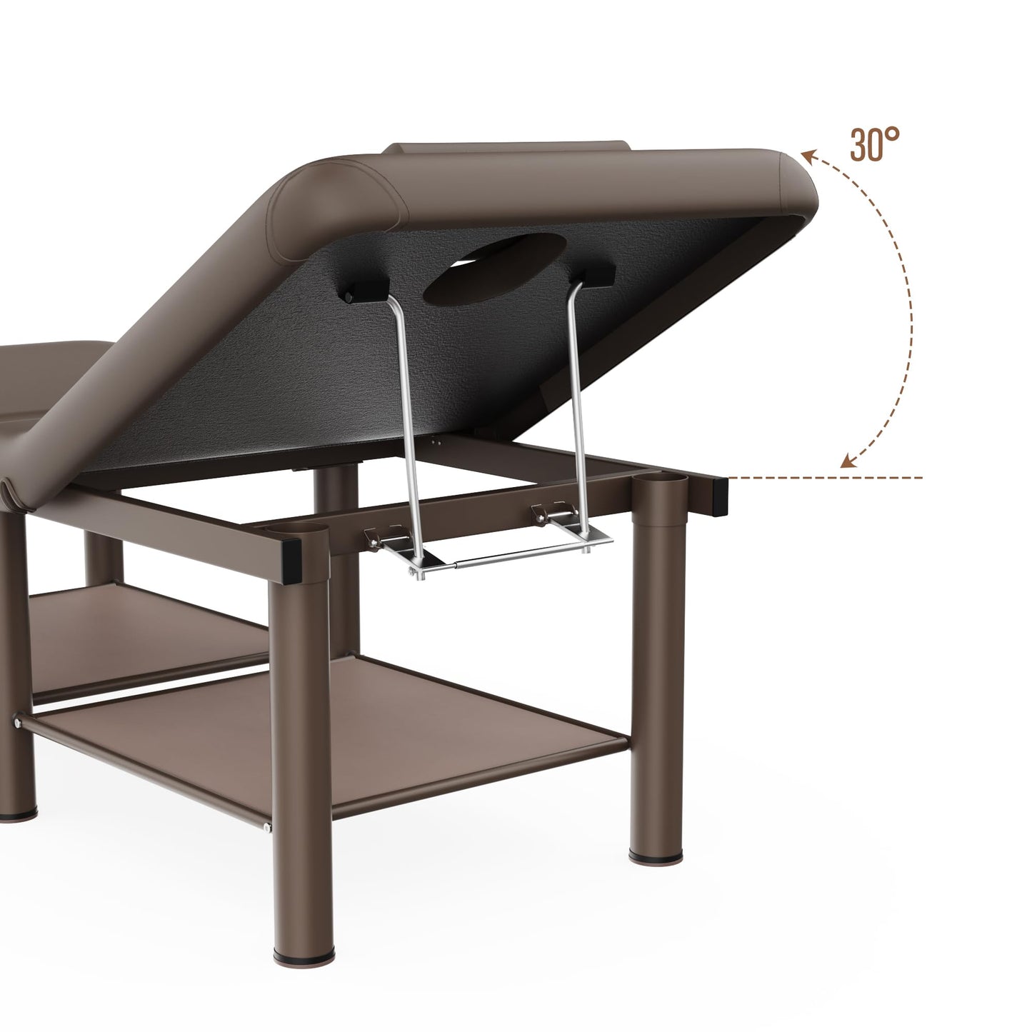 Folding Stationary Massage Table with Backrest and Storage Space for Treatment Table Physical Therapy Table Spa Facial Bed, 6 Round legs Metal Frame PU Leather, 30.5'' Wide × 75'' Long - Brown