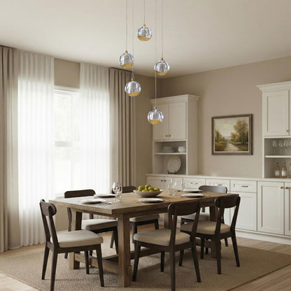 Lucande 5-Light Modern Gold Glass Globe Chandelier, Hanging Cluster Pendant Light Kitchen Island & Foyer Chandelier, Warm White 3000K, Brushed Gold Pendant Lights Cluster, Ø 11.03 in