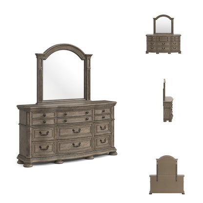 Signature Design by Ashley Ardenfield Traditional 9-Drawer Dresser and Mirror with Safety Stop and Felt-Lined Top Drawer, Dark Brown