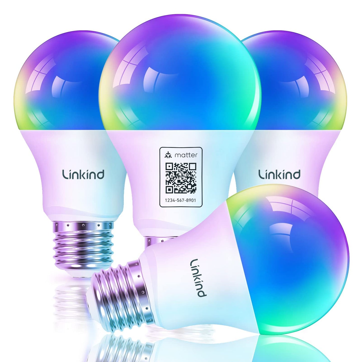Linkind Matter Smart Light Bulb, WiFi Smart Bulbs, Work with Apple Home, Siri, Alexa, Google, SmartThings, RGBTW Color Changing Bulbs Mood Lighting, Music Sync, A19 E26 60W, 2.4Ghz WiFi 6 Pack