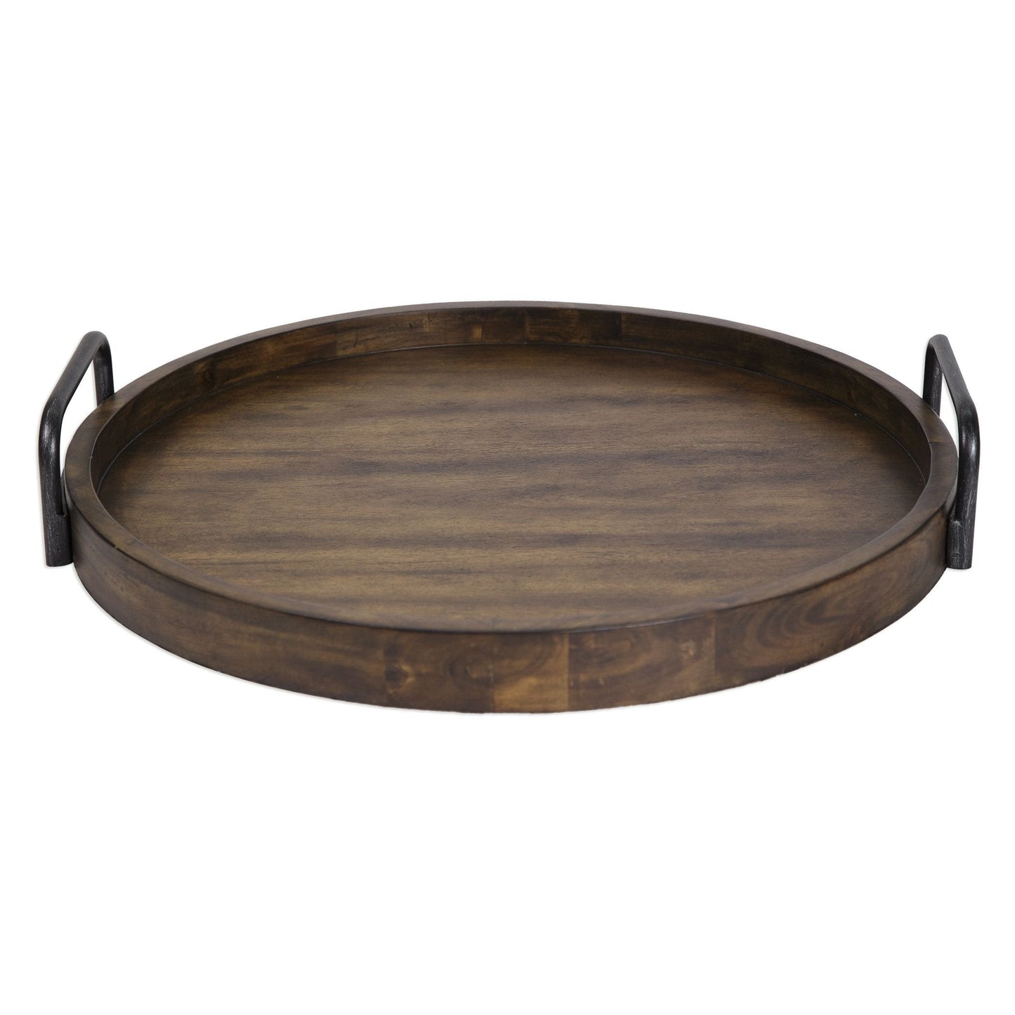 MY SWANKY HOME Mid Century Modern Round Wood Serving Tray | Decorative Dark Classic