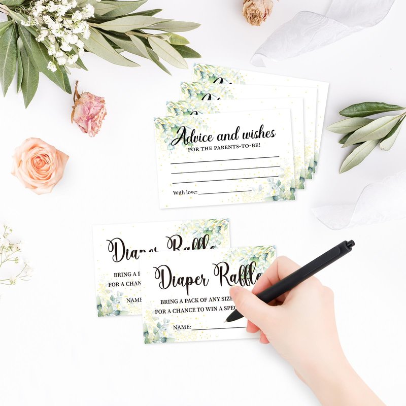 Greenery Baby Shower Games for Girl or Boy, Oh Baby Sage Green Diaper Raffle Card Box with Tickets for Boy Baby Shower Decorations