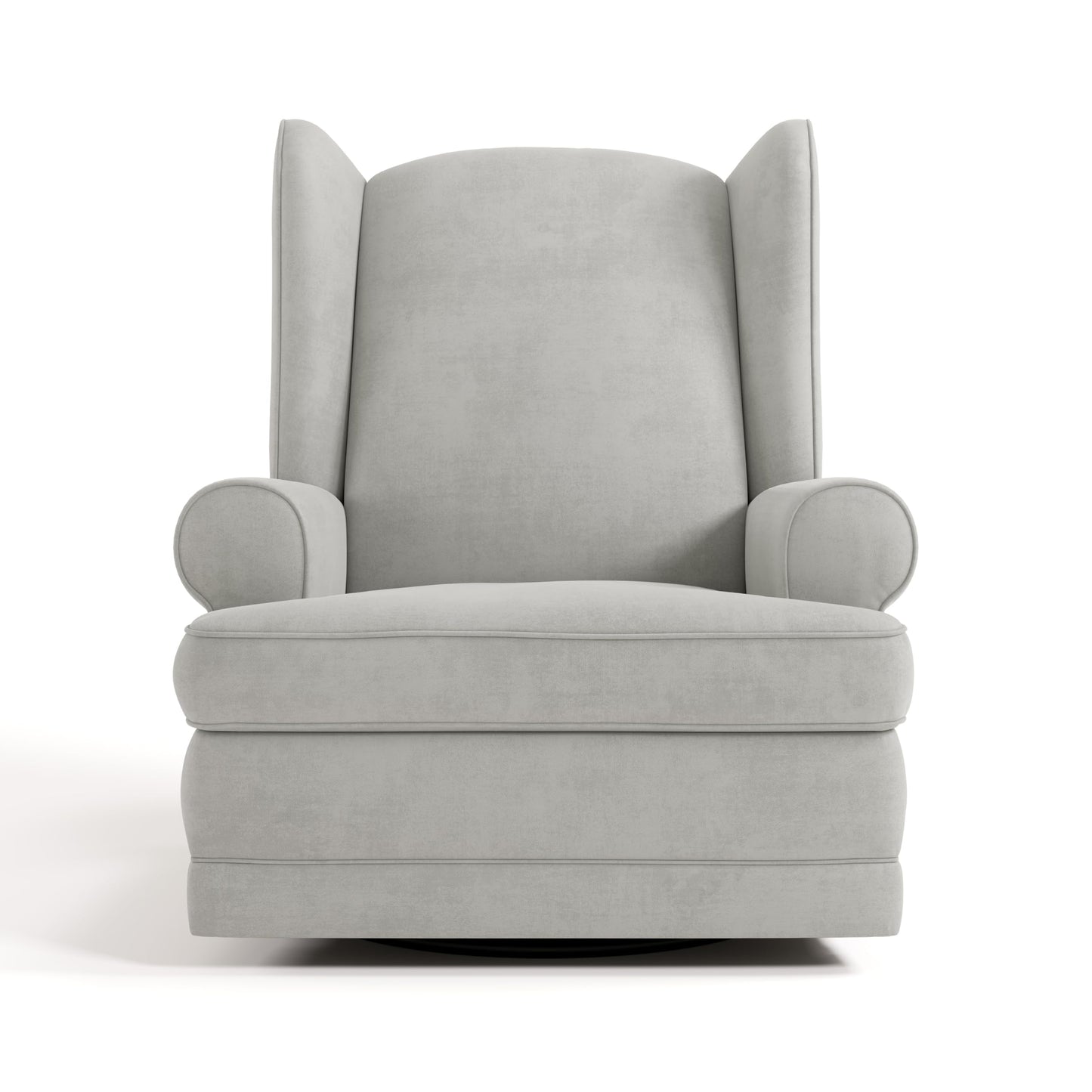 Storkcraft Serenity Upholstered Swivel Glider with USB Charging Port (Steel) – Fully Upholstered Wingback Nursery Glider Recliner with Manual Recline Function, Rocking Chair, 360 Swivel Base