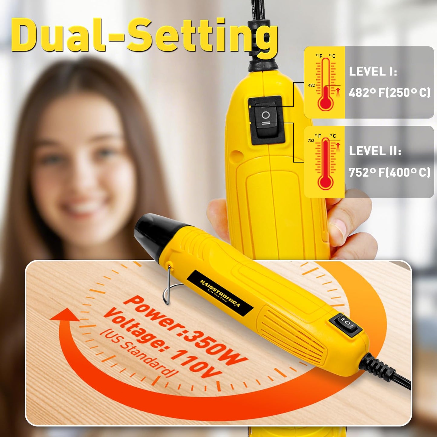 haisstronica Mini Heat Gun 350W+100pcs #10 & 100pcs 1/4" Blue Heat Shrink Ring Connectors