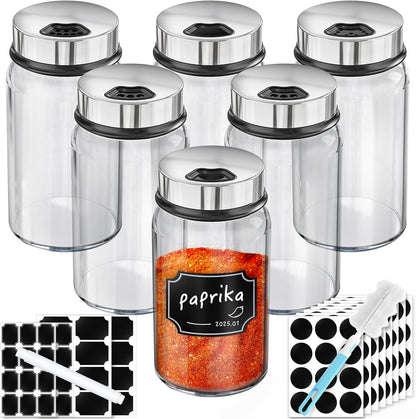 6 Pack 6 oz Set 136 1 1 Segarty Glass Spice Jars with Shaker Lid, Empty Spice Jar with Labels, Seasoning Containers