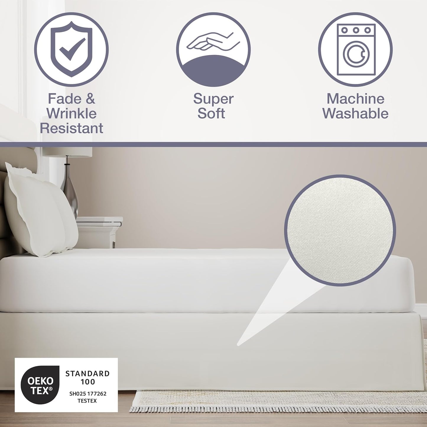 Lux Hotel Tailored Bed Skirt, Classic 14" Drop Length Pleated Styling, Full, Ivory