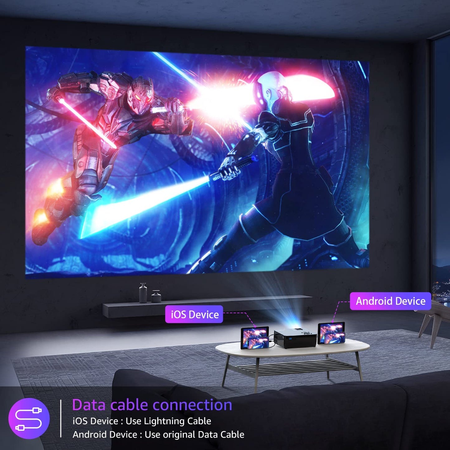 Projector with 5G WiFi and Bluetooth, Native 1080P Projector[Projector Screen Included], Full HD 18000LM Movie Projector, 100" Display Home Theater, Compatible with Phone/Laptop/TV Stick