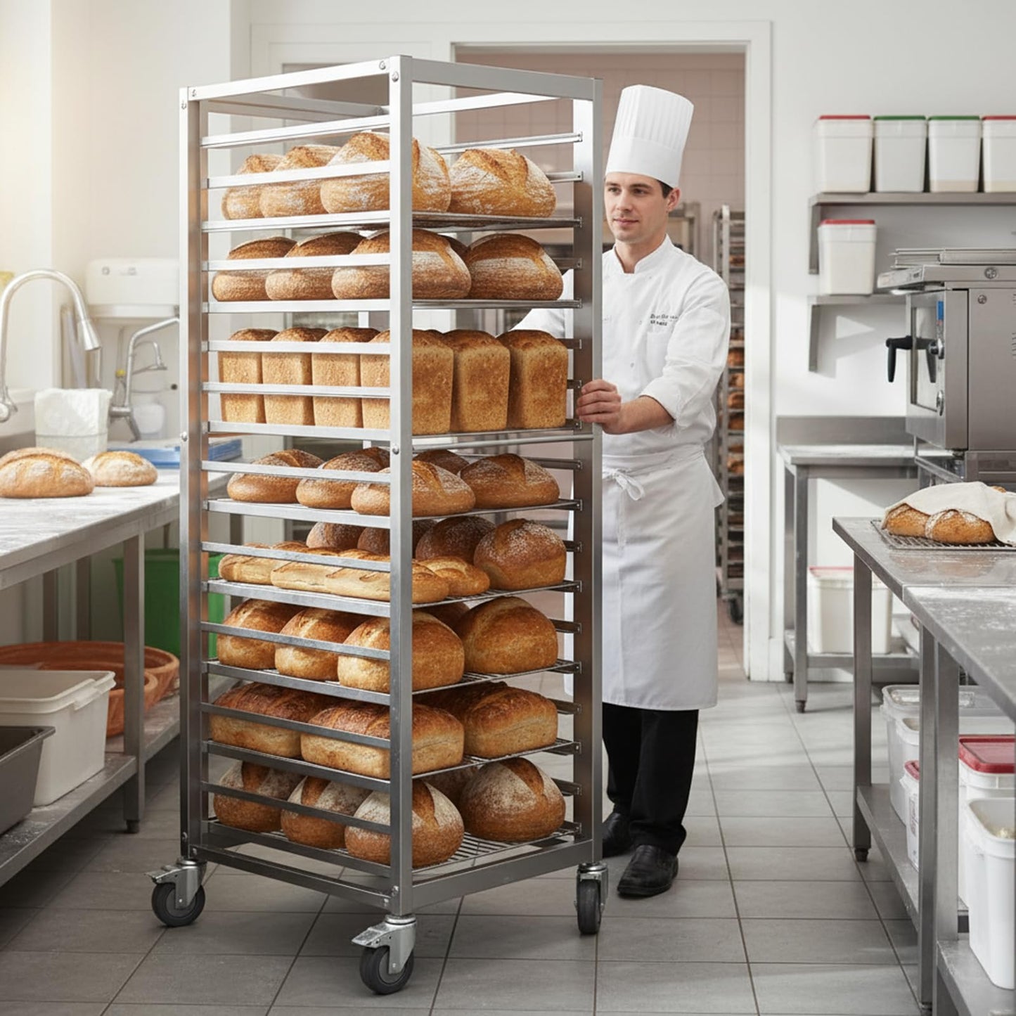 18-Tier Half & Full Sheet Bun Pan Rack - Bread Bakers Rack for Commercial Kitchen, Rolling Baking Cart with Brake Wheels, 24" L x 18.3" W x 70.3" H