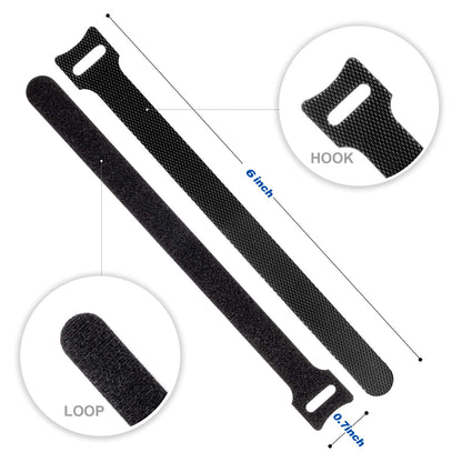 OneLeaf 80PCS Reusable Cable Ties, Black Adjustable 6-Inch Cord Organizer Ties, Multi-purpose Hook Loop Cable Management Wire Ties for Organizing Home, Office, Data Centers