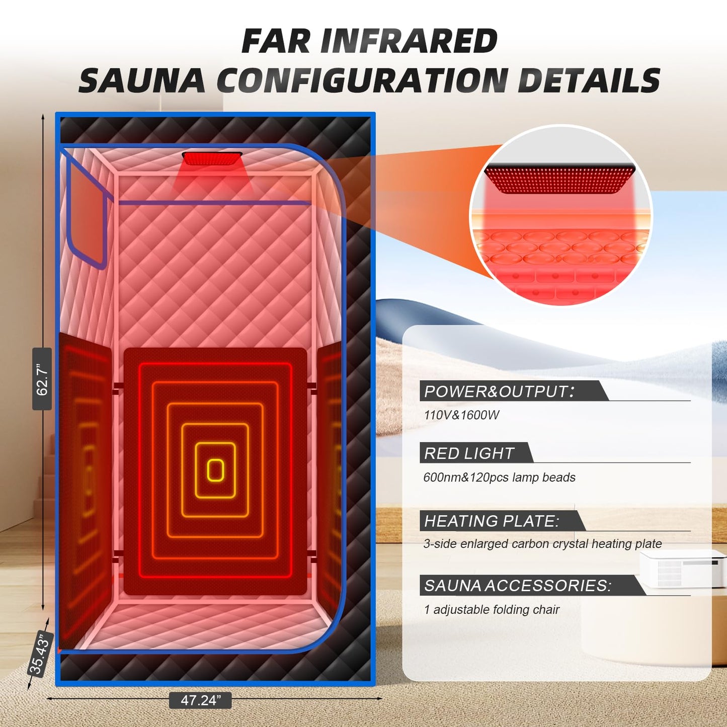Smartmak Portable Infrared Sauna,1 or 2 Person Oversize Infrared Sauna Box with 660nm Red Light Therapy, Full Body Sauna Tent for Home, Folding Chair (Blue-2 Person)