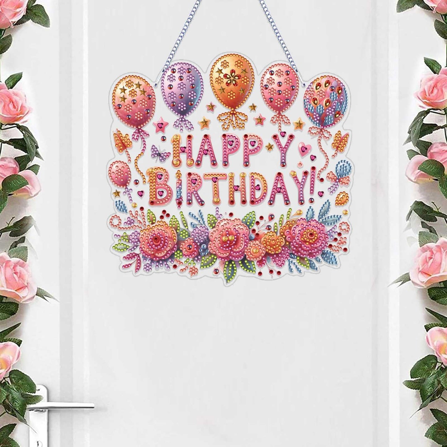 VODAPYC Birthday Party Diamond Art Painting Acrylic Hanging Kit for Adults, DIY Double Sided Special Shaped Diamonds Art Window Pendant Ornament(Happy Birthday)