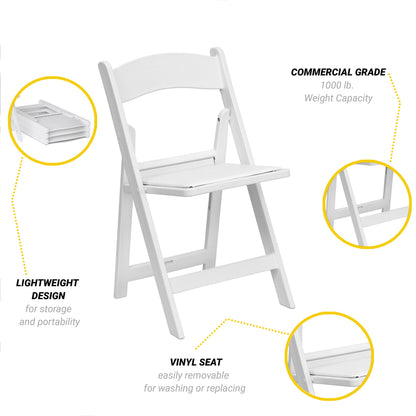 UPGORILO Double-Row Chair Rack with 72 Commercial Grade White Resin Folding Chairs