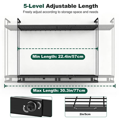 Housolution Pot Rack Wall Mounted, 22''-30'' Length Expandable, 3 Level Height Adjustable, 2 Tier Heavy Duty Hanging Cookware Pan Organizer with 12 Hooks and 8 Lid Holders