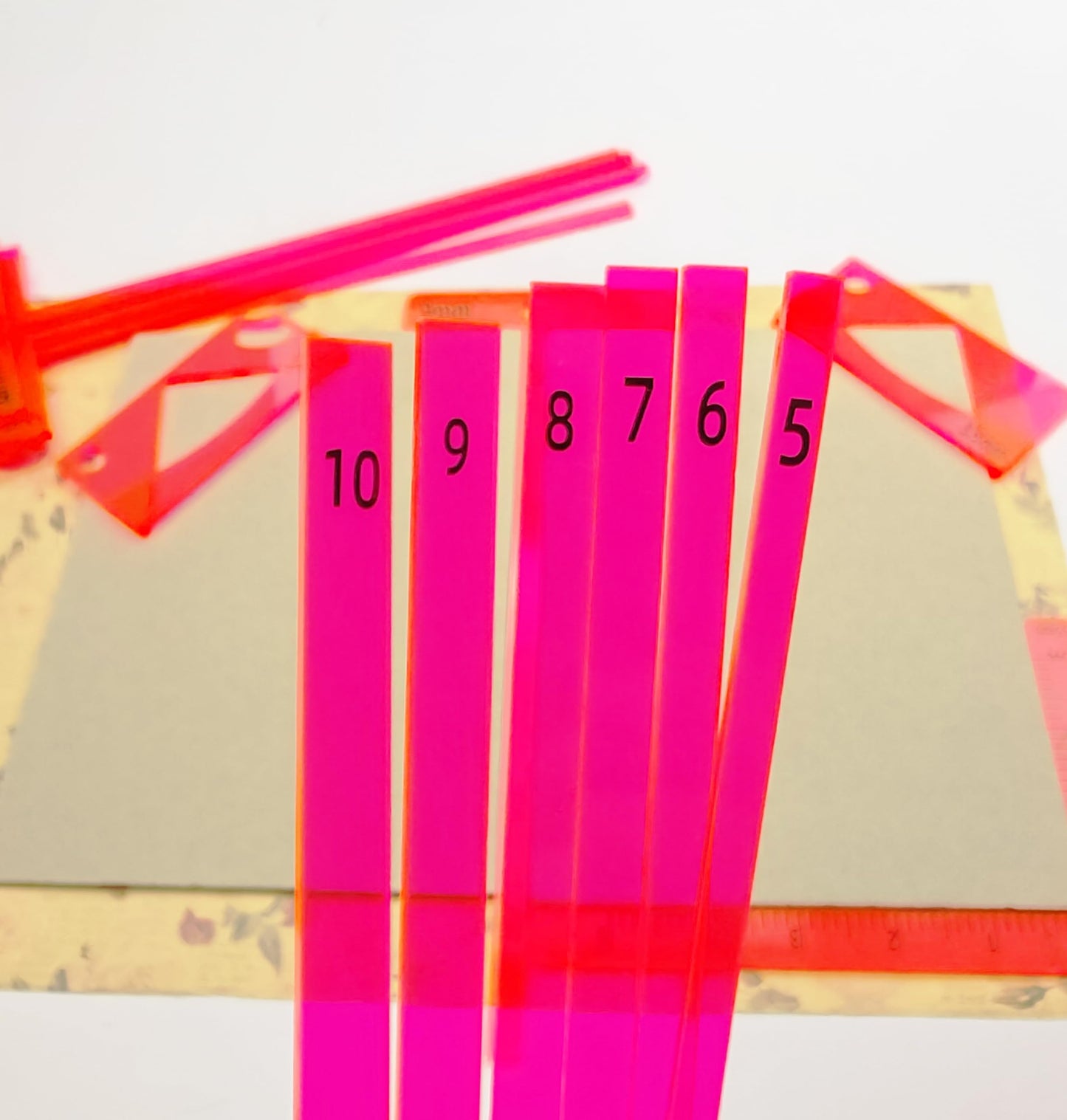 15-Piece Book Binding Ruler Set, Includes T-Shaped, Cutting Angle, and L Rulers, Acrylic Material (Fluorescent Pink)