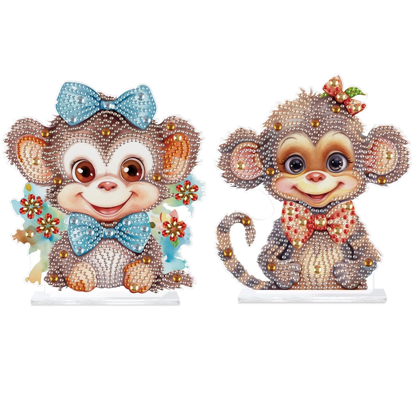 antor 2 Pack Monkey Diamond Painting Tabletop Kit - Cute 5D DIY Diamond Art Tabletop Ornaments, Special Gem Rhinestone Mosaic Craft for Adults, Home Office Décor, Gift for Craft Lovers