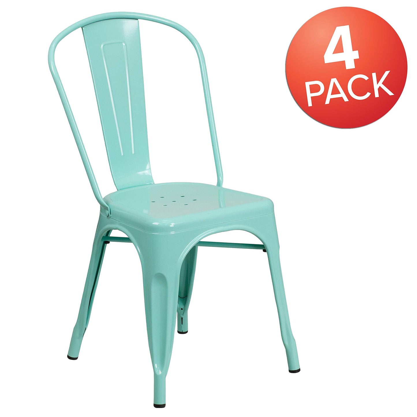 Flash Furniture Blake Commercial Grade 4 Pack Mint Green Metal Indoor-Outdoor Stackable Chair