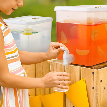 Domensi 2 Pack 2 Gallon Drink Dispenser for Fridge with Spigot Water Dispenser Leak Proof Lids Filter Screen Beverage Juice Container Sealed Plastic Lemonade Milk Cold Hot Drink Tea Jug for Party