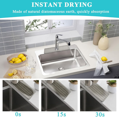 Diatomite Kitchen Faucet Mat, Quick Drying Splash Guard for Sink, Grey Water Absorbing Stone Tray for Countertop