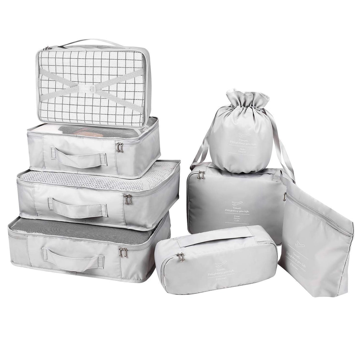 Packing Cubes 8 Sets Travel Luggage Organizers Include Waterproof Shoe Storage Bag Convenient Packing Pouches for Traveller (Grey)