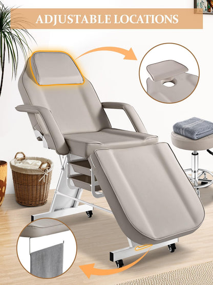 Hicomony Tattoo Chair for Client with Rolling Stool and Wheels, Tattoo Bed Adjustable Beauty Salon Spa Table 360 Swivel Facial Beds for Esthetician Bed