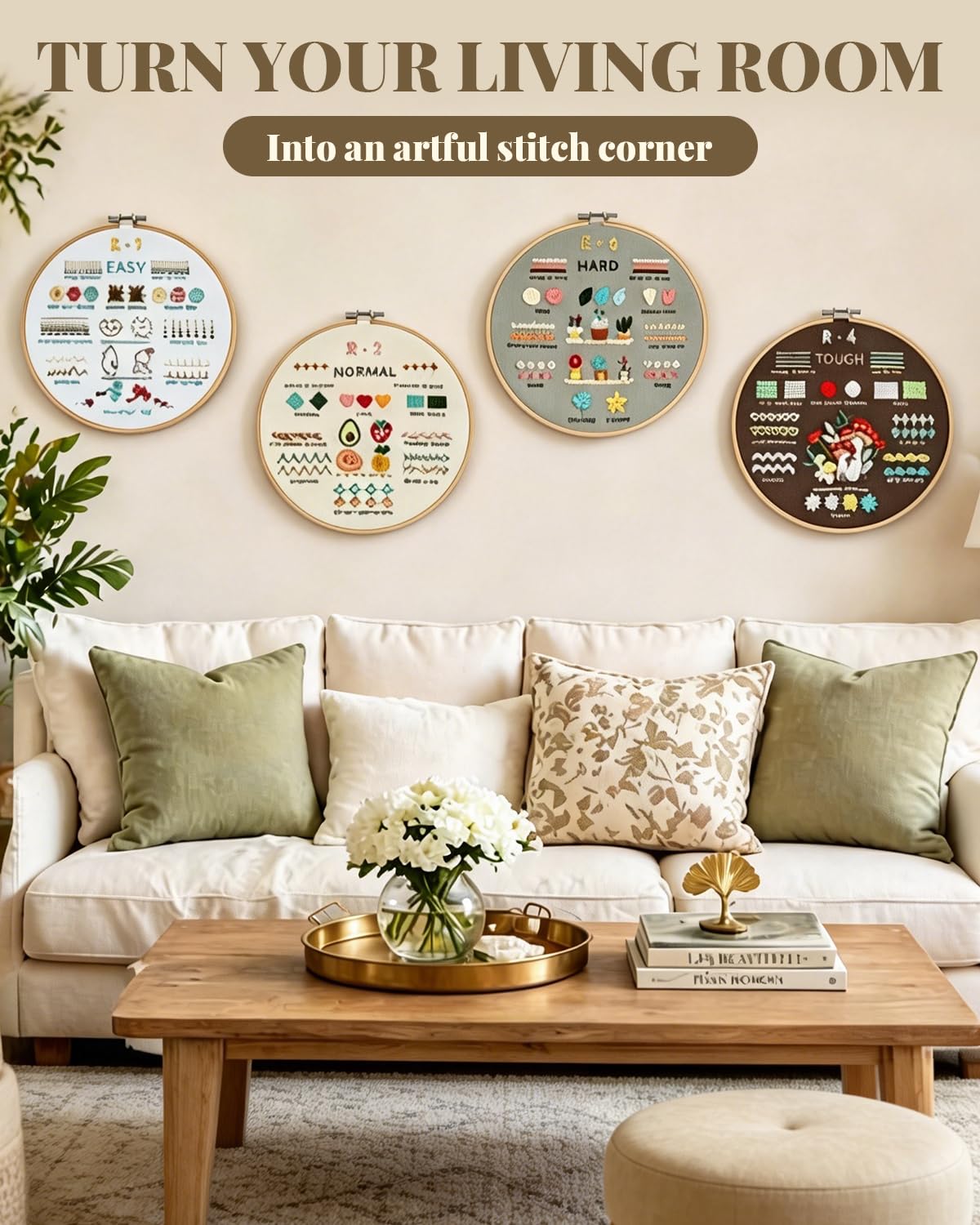 Wood Embroidery Hoop Stand Set, Needlepoint Stand for Lap, Embroidery Hoop Stand with Embroidery Kit for Beginners for Cross Stitch, Embroidery, and Art Craft Sewing Projects