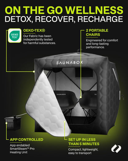 SAUNABOX® XL 2 Person Steam Sauna Tent | Portable Home Sauna Box for Indoor & Outdoor Use | SmartSteam Bluetooth Control | Compact, Quick-Setup & Hygienic for Detox, Relaxation & Recovery