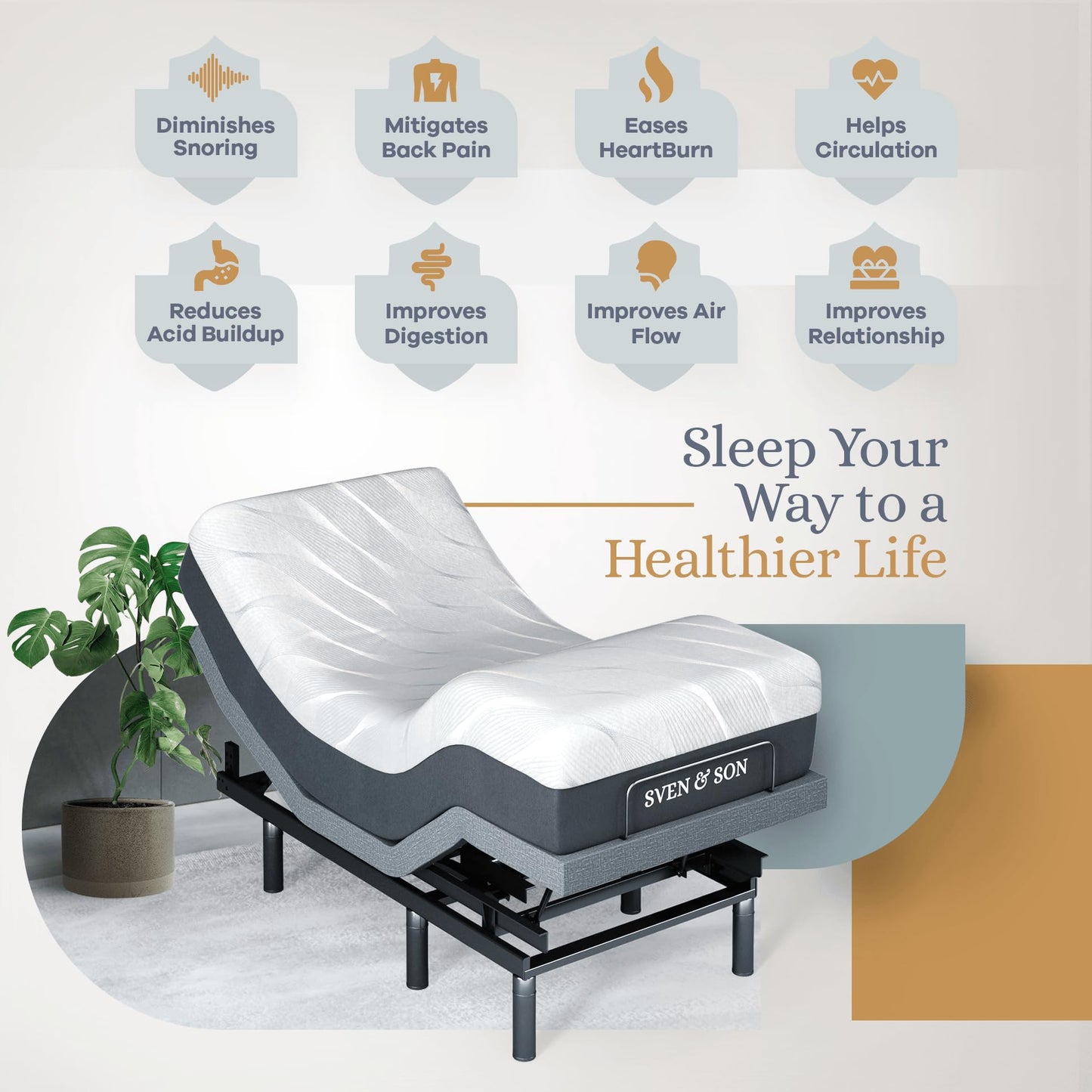 Sven & Son Bliss Adjustable Bed Base-Frame + 14 inch Hybrid Spring Matt (Medium Soft), Head and Foot Lift, Lumbar, Pillow-Tilt, Massage, Under-Bed Lights, USB, Memory, Zero Gravity - Twin XL