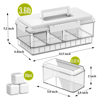 Palksky Snackle Box Container with Ice Pack, Travel Snack Container with Handle, Chilled Portable Divided Serving Tray with Lid, 4 Compartment Snack Box for Fruits,Veggies,Snacks,Keep Food Cold
