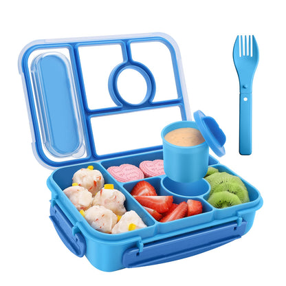 Amathley Bento Box Adult Lunch Box Kids,Lunch Containers for Adults/Kids/Toddler,5 Compartments Bento Lunch Box with Sauce Vontainers,Microwave & Dishwasher & Freezer Safe,BPA-Free (Blue)
