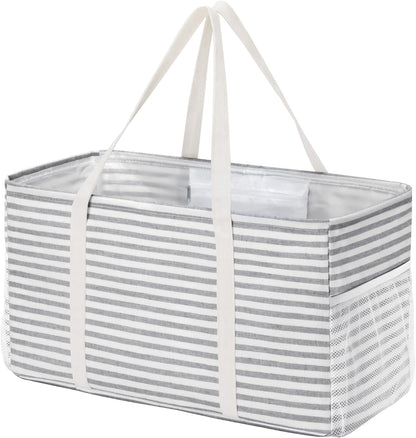 Lifewit Extra Large Tote Bag, Reusable Grocery Bags with Metal Wire Frame and Handles, Standing Utility Foldable Shopping Bags for Storage, Picnics, Beach, Pool, Laundry, Car, Camping, 1 Pack, Grey