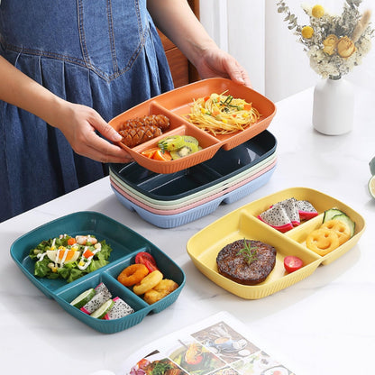 ZAVOOS 12 Pack Divided Plates, 10.5 Inch Reusable Wheat Straw Dinner Plates for Party, 3 Compartment Sectioned Unbreakable Food Tray for Balanced Meal, Portion Control, Microwave Dishwasher Safe
