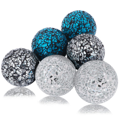 Kunjocy 6 Pieces Decorative Glass Balls 2.4" Small Mosaic Sphere Decorative Orbs Centerpiece Balls for Bowls, Vases, Dining Table Decor, Diameter 2.4 Inches (B, 6)