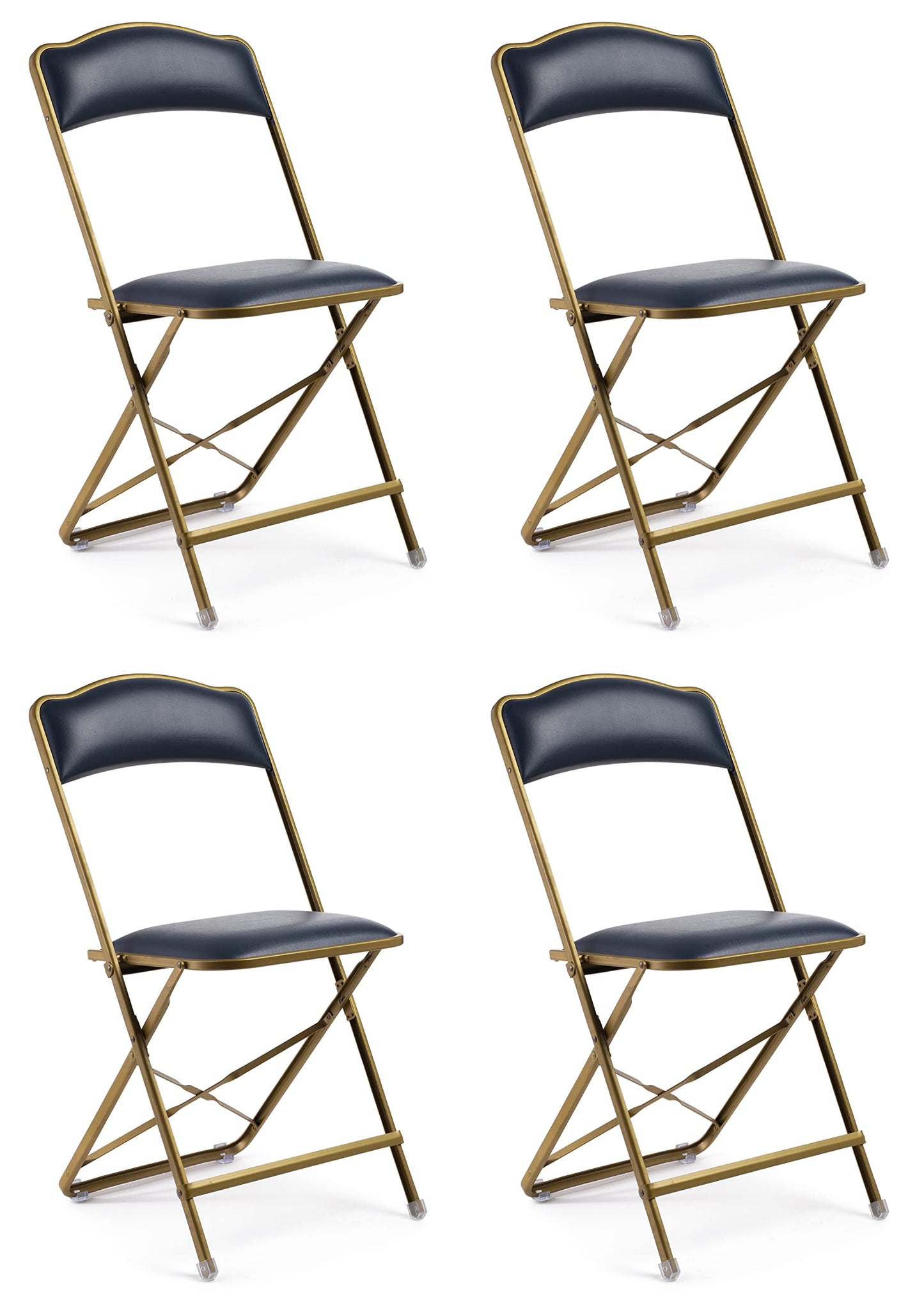 Folding Chairs with Padded Seats 4 Pack - Foldable Chair with Heavy-Duty Steel Frame, Elegant Party Bridge Chairs, Metal Chair for Outside, Home, Office, Indoor & Outdoor Events - Gold/Navy