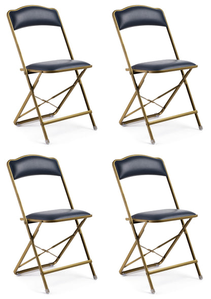 Folding Chairs with Padded Seats 4 Pack - Foldable Chair with Heavy-Duty Steel Frame, Elegant Party Bridge Chairs, Metal Chair for Outside, Home, Office, Indoor & Outdoor Events - Gold/Navy