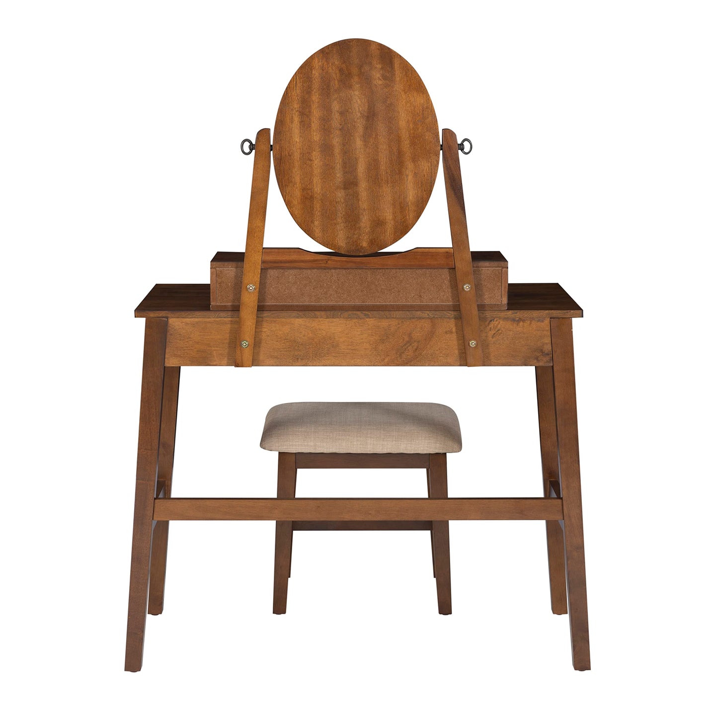 Linon MidCentury Walnut Upholstered Seat Beverly Vanity Set, Medium