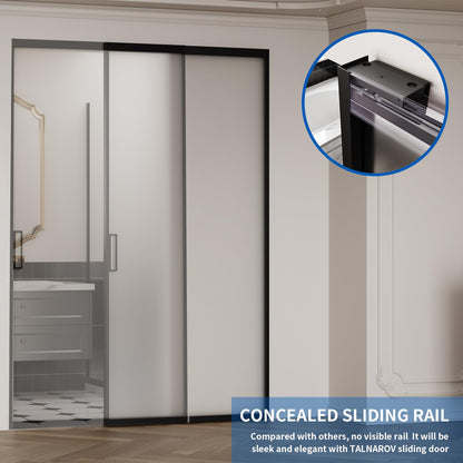 40" x 87" Frosted Glass Barn Door, Concealed Sliding Barn Door with Soft Close, Waterproof Modern Sliding Door for Bathroom/Kitchen Privacy, 5/16"(8mm) Tempered Glass, Fits 28"-36"W x 72"-85"H, Black