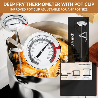 6 PCS 2L Oil Filter Pot Bacon Grease Saver with Strainer,68oz Large Capacity Fryer Pot with Basket,Cooking Thermometer & 50 Wax Papers,Stainless Steel Fryer for Kitchen Camping