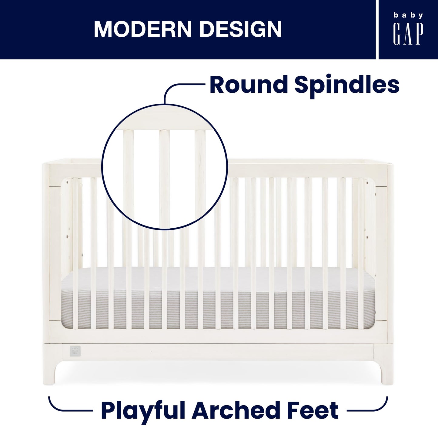 babyGap Wren 4-in-1 Convertible Crib by Delta Children - Greenguard Gold Certified, Antique White