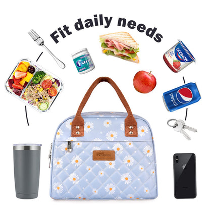 HOMESPON Insulated Lunch Bag for Women Men Adults Lunch Tote with Front Pocket Lunch Box Container Cooler Bag for Work Picnic (Blue Daisy)