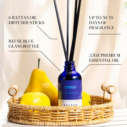 Reed Diffusers Set, 3.7 Oz Scent Diffuser, 6 Reed Diffuser Sticks, Home Fragrance Hyacinth, Peony & Citrus, Aromatherapy Oil Diffuser Reeds, More Masculine Scent, Bathroom & Office Decor 110ml