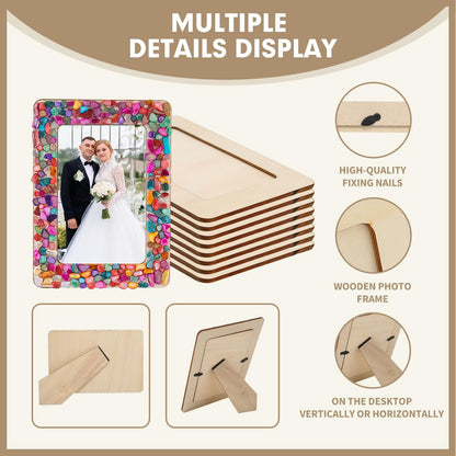 zjdbset DIY Mosaic Photo Frame Craft Kit for 4 * 6 Photo,8 Pcs DIY Unfinished Wooden Picture Frames with Mosaic Tiles for DIY Craft