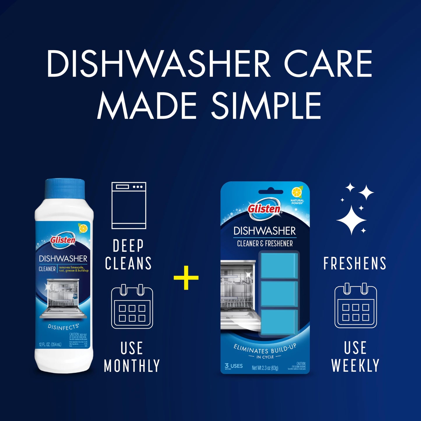 Glisten Dishwasher Cleaner, Removes Limescale, Rust, Buildup, and Grease, Lemon Scent, 12 Ounce Bottle, 6-Pack