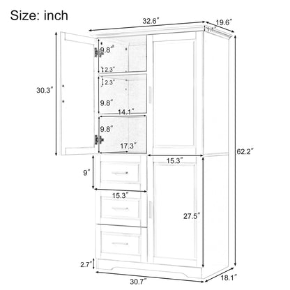 62.2" Wide Storage Cabinet Pantry Cupboard with Doors and Drawers for Home Kitchen, Bathroom and Living Room, Adjustable Shelf, Black