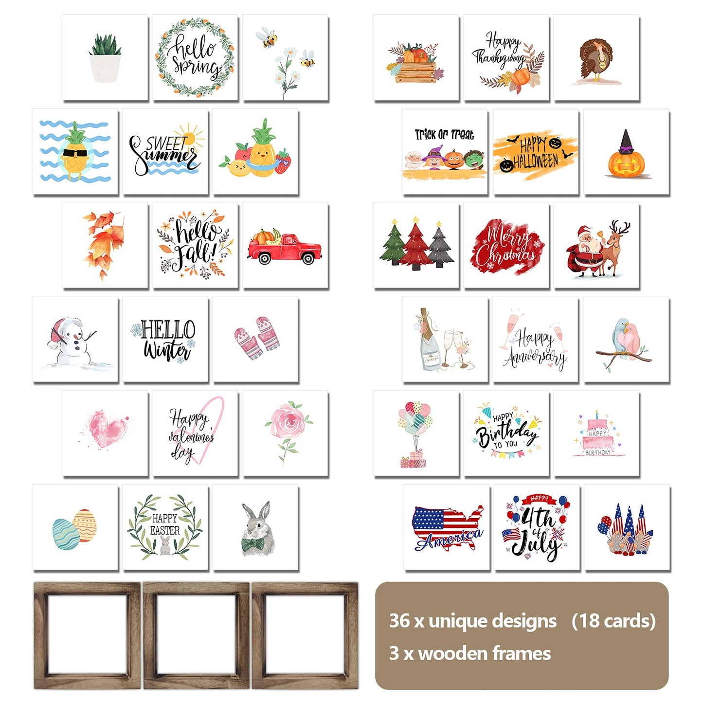 Spring Decor Farmhouse Summer Home Decor Signs 36 Interchangeable Sayings with 3 Wooden Frames for Office and Living Room Tiered Tray Decor Table Desk Wall Decor Seasonal Decoration Holiday Gift