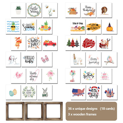 Spring Decor Farmhouse Summer Home Decor Signs 36 Interchangeable Sayings with 3 Wooden Frames for Office and Living Room Tiered Tray Decor Table Desk Wall Decor Seasonal Decoration Holiday Gift