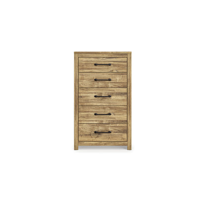 Signature Design by Ashley Hastiport Farmhouse 5-Drawer Chest with Safety Stop, Light Brown