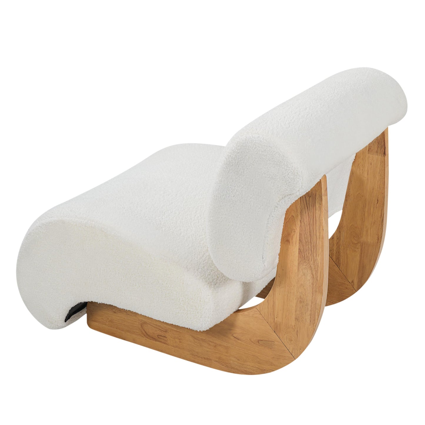 Merax 28" Modern Curved Boucle Accent Chair with Solid Wood Base, Mid-Century Armless Upholstered Slipper Lounge Chair for Living Room, Bedroom, Reading Nook, Natural + Beige