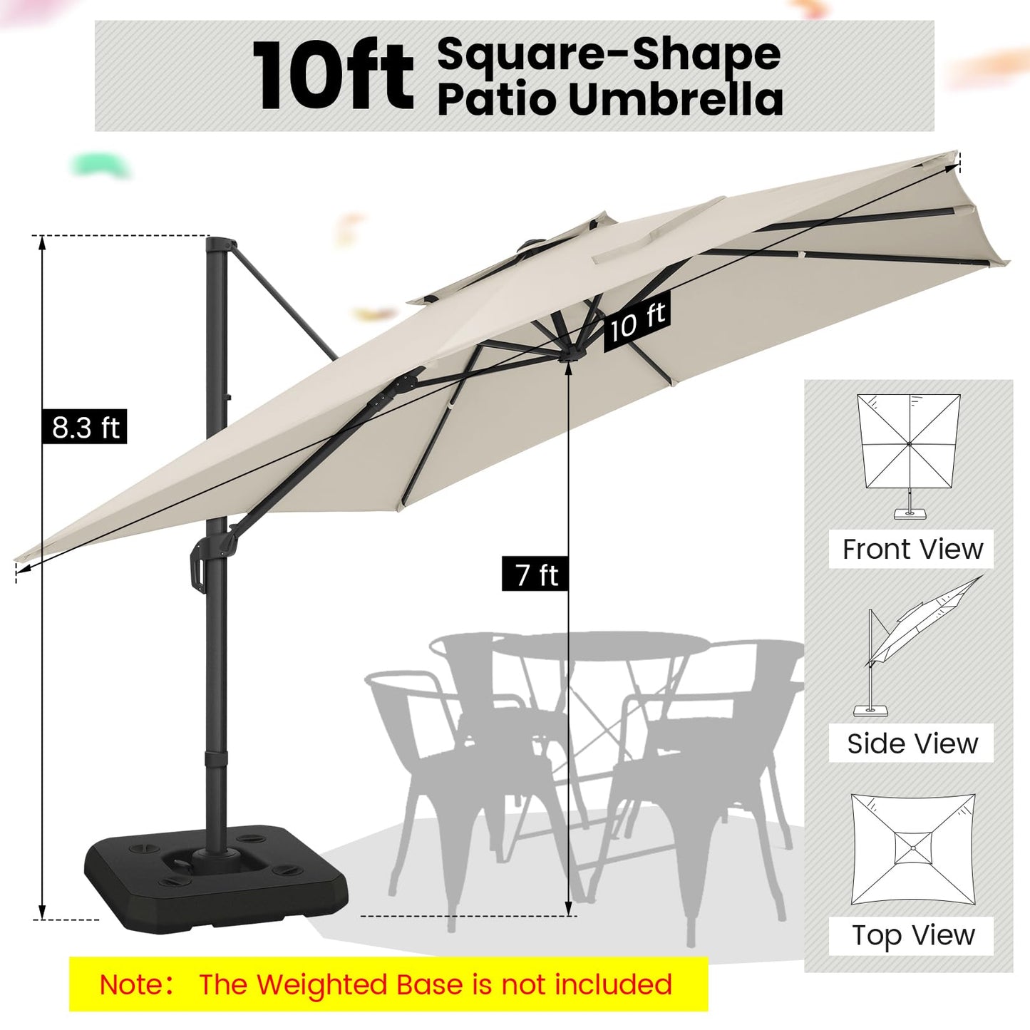 HOTEEL Patio Umbrella - 10ft Cantilever Umbrella Outdoor for Patio, Offset Umbrellas with Double Top Vent, UV resistant & Fade resistant, Large Table Umbrella on Clearance for Deck, Pool, Market, Backyard - Beige