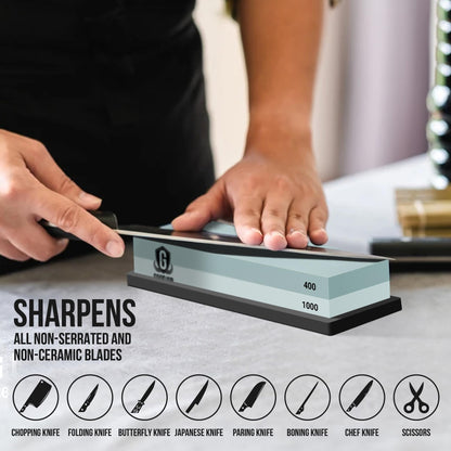 Knife Sharpening Stone Kit - Goodjob Premium Japanese Whetstone Knife Sharpener Stones Set - Dual Grit 400/1000 Water Stones with Non-Slip Silicone Base, Angle Guide, Flattening Stone